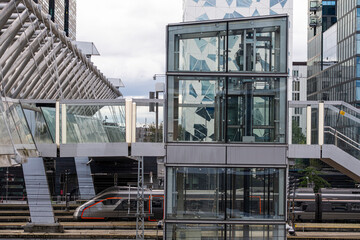 Railway infrastructure and mobility at junctions with overhead elements and tracks serving commute and urban mobility in the rail network at Oslo Station