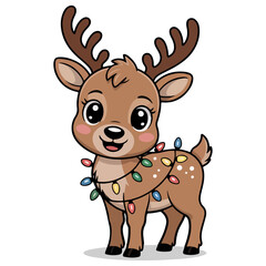 adorable baby reindeer wrapped in glowing Christmas lights.