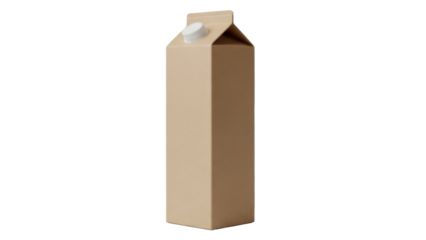Blank brown carton box isolated PNG, milk or juice packaging mockup on transparent background, realistic container for branding and design