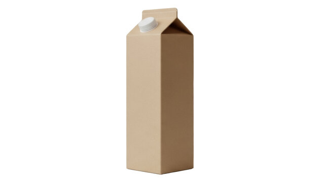 Blank brown carton box isolated PNG, milk or juice packaging mockup on transparent background, realistic container for branding and design