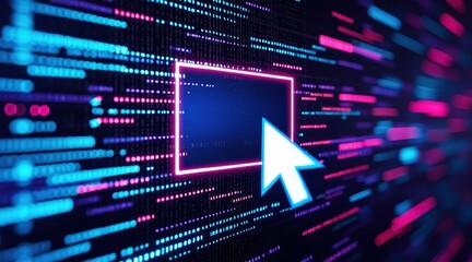 Digital Cursor and Code: The image showcases a digital cursor superimposed over a vibrant display of code. The cursor, a symbol of interaction.