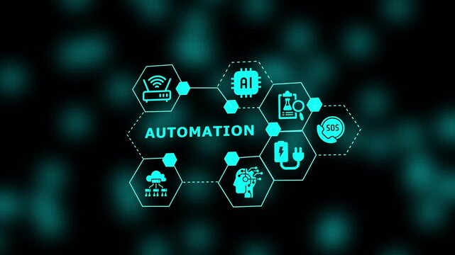Glowing workflow illustration highlighting Automation with interconnected icons representing smart devices, lab tools, cloud systems, and efficient digital networks.