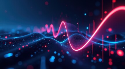 Digital Waveform in Data Stream: A mesmerizing visualization of digital waveforms and data streams, pulsating with vibrant neon colors.