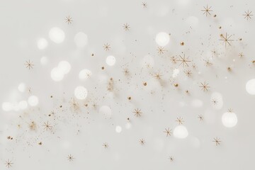 Elegant gold stars and sparkling lights falling on a soft white background create a festive and magical atmosphere perfect for holiday promotions