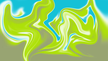 Vibrant Lime Green and Turquoise Liquid Texture. Psychedelic Flowing Paint Texture.
