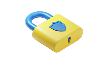 Yellow Padlock With Blue Shield Symbol On A Transparent Background Representing Security And Protection