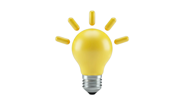 Yellow Light Bulb Icon With Radiant Rays Symbolizing an Idea or Innovation on a Transparent Background