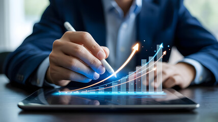 Strategic Planning Gesture With Hand Triggering Rising Business Graph