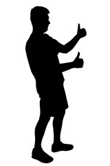 Man silhouette giving thumbs up success gesture. Vector illustration