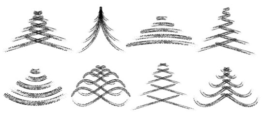 Fototapeta na wymiar Christmas tree of grunge tire imprint, set. Vector illustration
