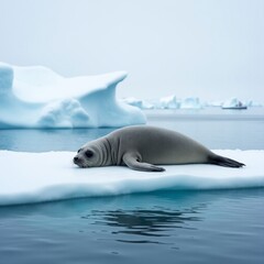 Fototapeta premium AI generated Serene gray seal enjoys tranquil moment amid cold icy environment in solitude