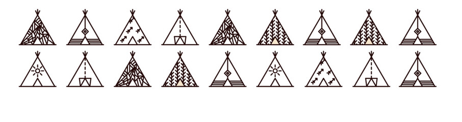Abstract design of a tepee geometric patterns. Elegant handcrafted tepee with detailed pottery and decorative elements, evoking a sense of rustic charm and cultural heritage, vector illustration. © Noman
