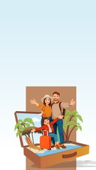 Happy Family Traveling on Tropical Vacation