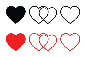 Heart Love Symbol Icon Solid Outline Interlocking Set Vector 