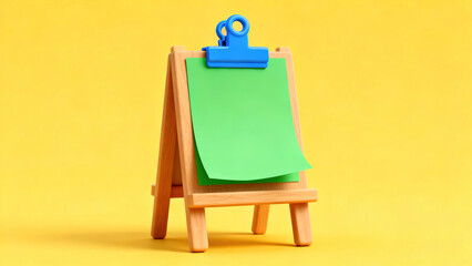 Yellow Background Wooden Easel & Green Notepad 3D Scene