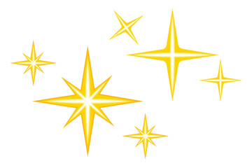 Yellow Gold Sparkle Star Icon Twinkle Shine Vector Set 