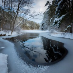 A photograph of a frozen, glistening lake