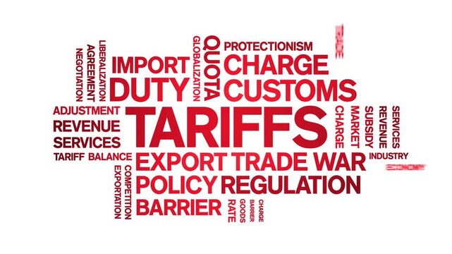 Tariffs animated word cloud-text design animation tag kinetic typography seamless loop.