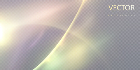 Bright colorful light effect made of soft holographic arcs in pastel colors, green and purple glow on transparent background, vector light overlay for background effects.
