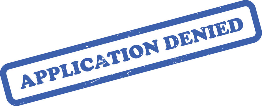 Application Denied Rubber Stamp with Blue Ink, Textured Edges on White