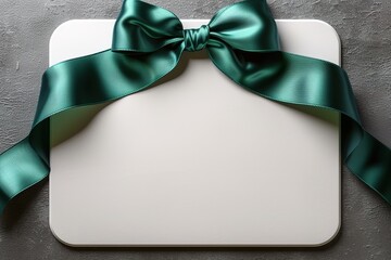 Elegant emerald ribbon on blank card for your personalized message or greeting