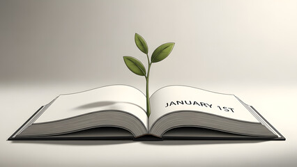 New Beginnings: Sprout Growing from Open Book on January 1st