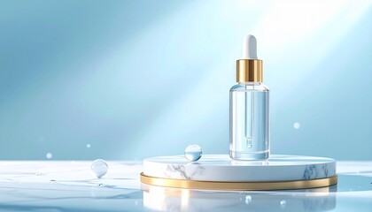 Luminous Serum Bottle on Marble Display