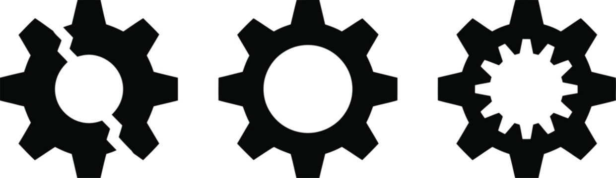 black silhouette gear icon, settings mechanism, simple bold vector on white, minimal clean UI symbol.