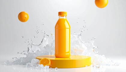 Refreshing juice scene Orange delight on ice