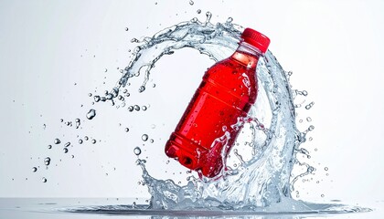 Refreshing drink bursts through splashing water