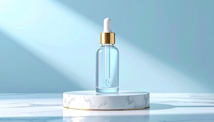 Serum on marble pedestal in serene light