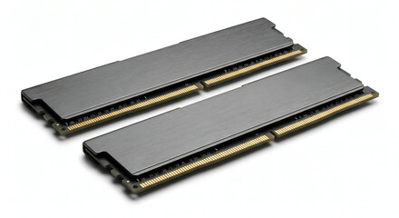 Pair of modern computer RAM modules with metallic heat spreaders