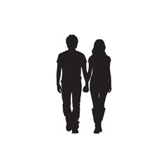 Young Couple Walking Silhouette Vector
