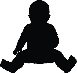 Baby, seated, silhouette, posture, gesture, legs, arms, ground, stable, sitting, infant, toddler, pose, vector, black, setup, childhood, early, calm, flavector
