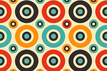 Vibrant retro pattern with bold circles evokes 70s style design elements