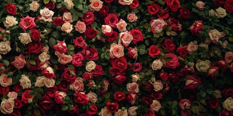 Red roses and pink roses flower wall arrangement.