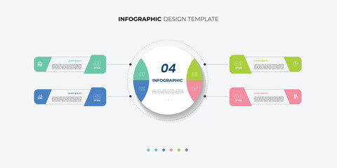Modern Circle chart infographic template with 4 options for presentations. Infographic 4 diagram chart template for business 4, options, presentation with diagram elements, infographics