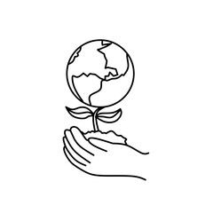 Hands cradling a sprouting plant with the Earth as its bud, symbolizing global environment conservation, sustainable growth, and care for our planet.