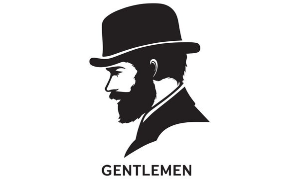 Gentleman Silhouette Vector &ndash; Bearded Man with Hat, Vintage Gentleman Logo, Classic Style Icon
