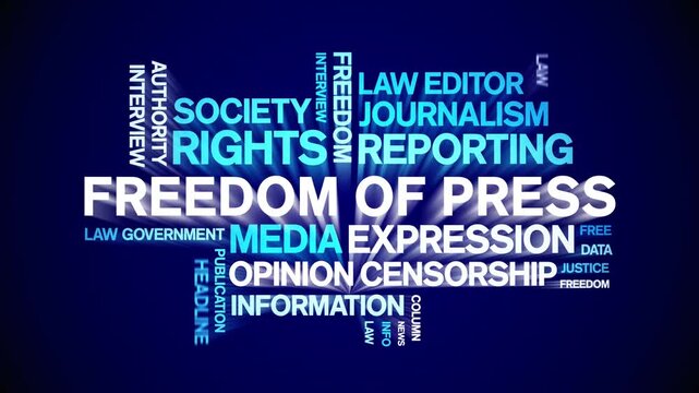 Freedom of Press animated word cloud-text design animation tag kinetic typography seamless loop.