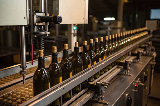 Bottles on a Conveyor Belt in a Manufacturing Facility