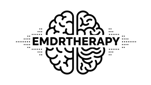 Black and white minimalist vector illustration featuring the EMDR Therapy (Eye Movement Desensitization and Reprocessing) logo concept.