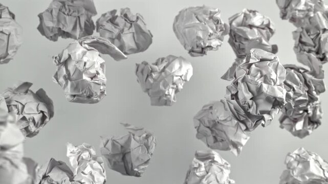 Crumpled paper flies up and falls on a white background. Filmed on a high-speed camera at 1000 fps. High quality FullHD footage