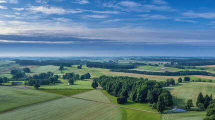 Top-Down Misty Summer Landscape at Midday