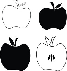 Minimalist apple vector set: outline, silhouette.