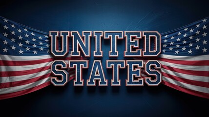 Bold United States text overlaying the American flag creates a powerful patriotic emblem