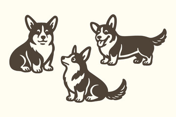 Corgi dog characters cartoon set vector illustration