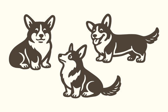 Corgi dog characters cartoon set vector illustration