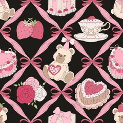 Teddy Bear Valentine Seamless Pattern