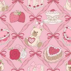 Teddy Bear Valentine Seamless Pattern